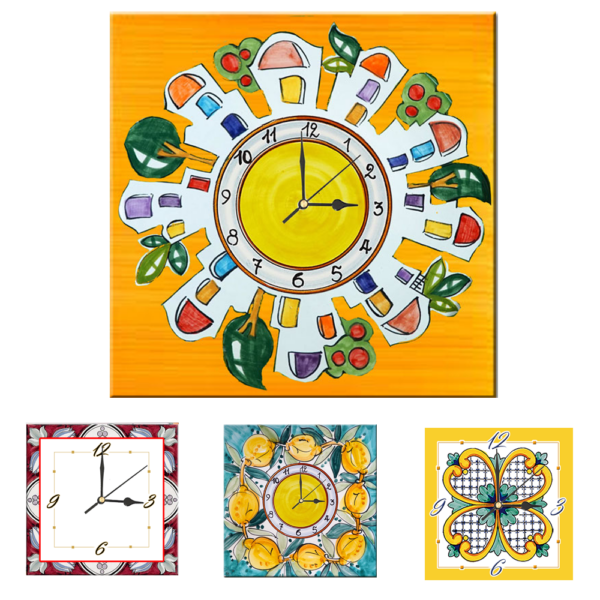 Orologio Piastrella in Ceramica da Tavolo con Stampa di Vari Decori di cm 10×10