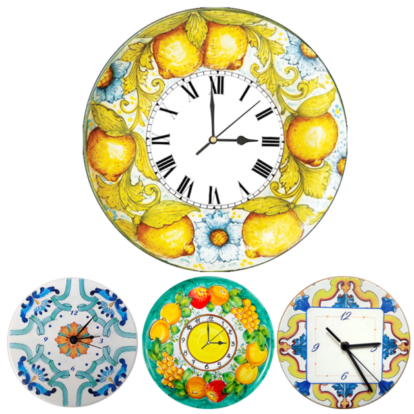 Orologio Tondo in Terracotta da Parete con Stampa Decori Assortiti Ø 30