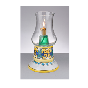 Lampada ad olio da tavolo, con base in ceramica decorata a mano. Cod. Amalfi