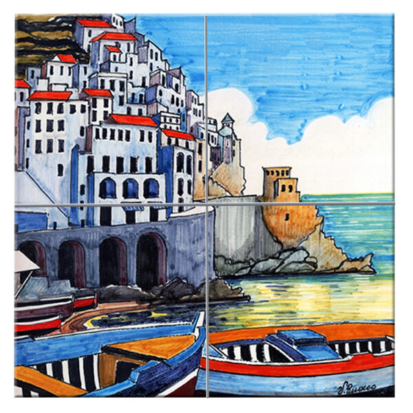 Quadro Mosaico di Varie Misure con 4 mattonelle in ceramica e Stampa di Paesaggi Vari e Soggetti Sacri - immagine 3