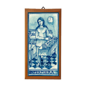 Mattonella con Stampa dei Vari Mestieri in terracotta di cm. 10x20 con cornice in legno.