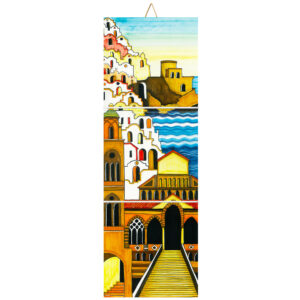 Mosaico di Mattonelle in Terracotta con Stampa di Vari Paesaggi della Costiera Amalfitana