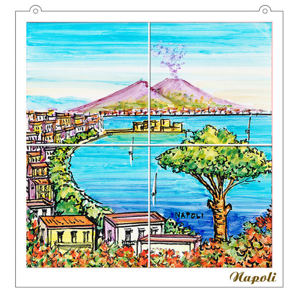 Quadro Mosaico di 4 mattonella in Ceramica su Pannello in Legno con Stampa di Vari Paesaggi disegnati - immagine 7