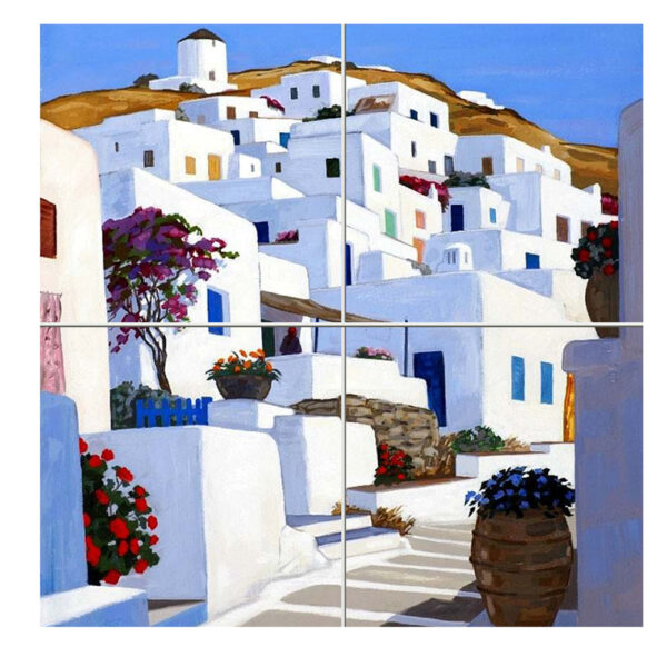 Quadro Mosaico di Varie Misure con 4 mattonelle in ceramica e Stampa di Paesaggi Vari e Soggetti Sacri