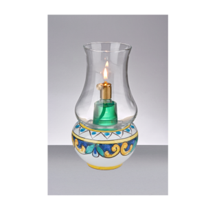 Lampada ad olio da tavolo, con base in ceramica decorata a mano. Cod. Portocervo
