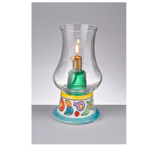 Lampada ad olio da tavolo, con base in ceramica decorata a mano. Cod. Positano