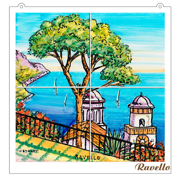 Quadro Mosaico di 4 mattonella in Ceramica su Pannello in Legno con Stampa di Vari Paesaggi disegnati - immagine 10