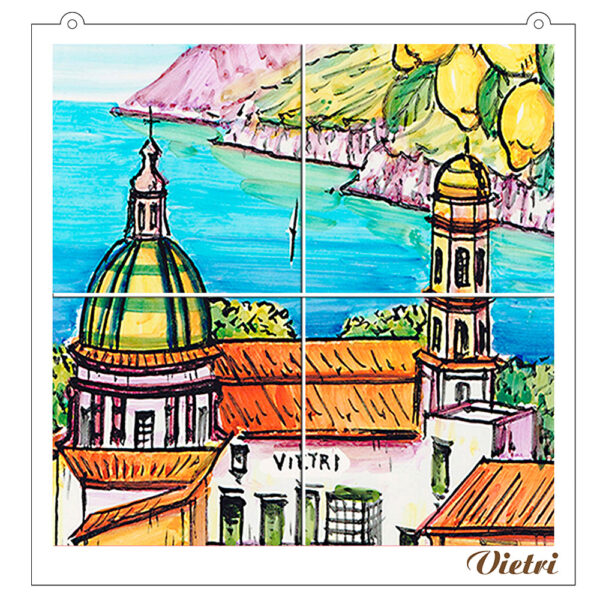 Quadro Mosaico di 4 mattonella in Ceramica su Pannello in Legno con Stampa di Vari Paesaggi disegnati - immagine 12