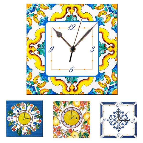 Orologio Piastrella in Ceramica con Stampa di Vari Decori di cm 30 x 30