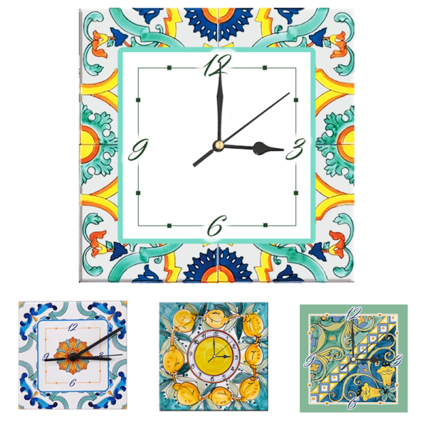 Orologio Piastrella in Ceramica con Stampa di Vari Decori di cm 20 x 20