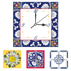 Orologio Piastrella in Ceramica con Stampa di Vari Decori di cm 15 x 15