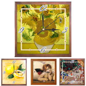 Orologio Piastrella in Ceramica cm 10x10 Stampa della linea Arte con Cornice in Legno