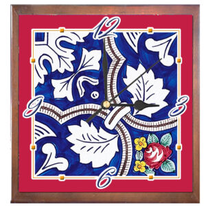 Orologio Piastrella in Ceramica cm 20x20 Stampa di Vari Decori con Cornice in Legno