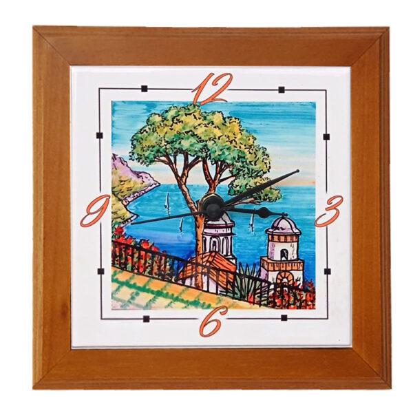 Orologio Piastrella in Ceramica cm 10x10 Stampa di Vari Paesaggi con Cornice in Legno - immagine 2