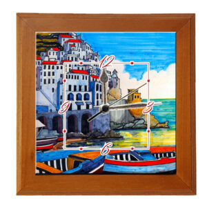 Orologio Piastrella in Ceramica cm 30x30 Stampa di Vari Paesaggi con Cornice in Legno
