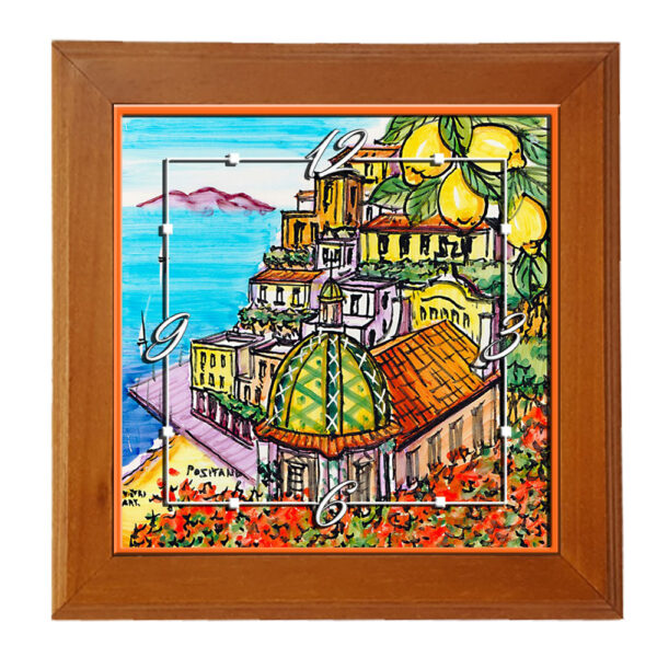 Orologio Piastrella in Ceramica cm 10x10 Stampa di Vari Paesaggi con Cornice in Legno - immagine 3