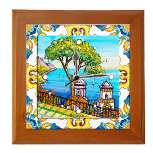 Orologio Piastrella in Ceramica cm 15x15 Stampa di Vari Paesaggi con Cornice in Legno