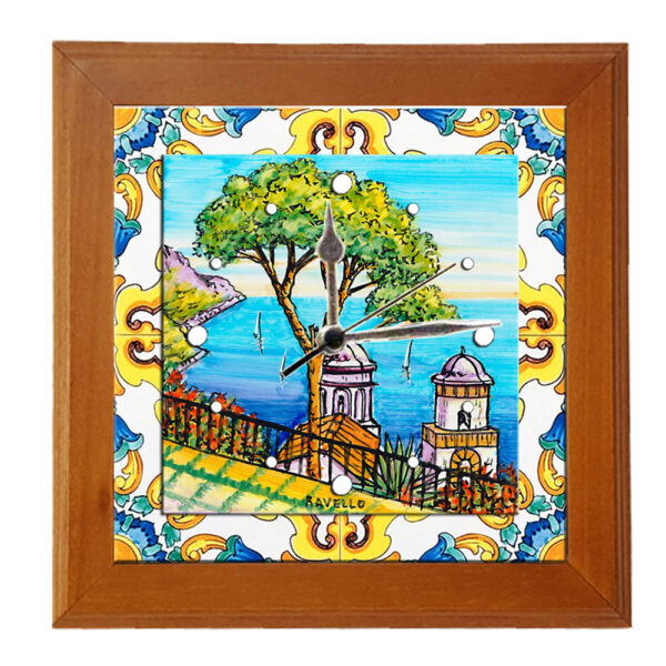Orologio Piastrella in Ceramica cm 10x10 Stampa di Vari Paesaggi con Cornice in Legno - immagine 4