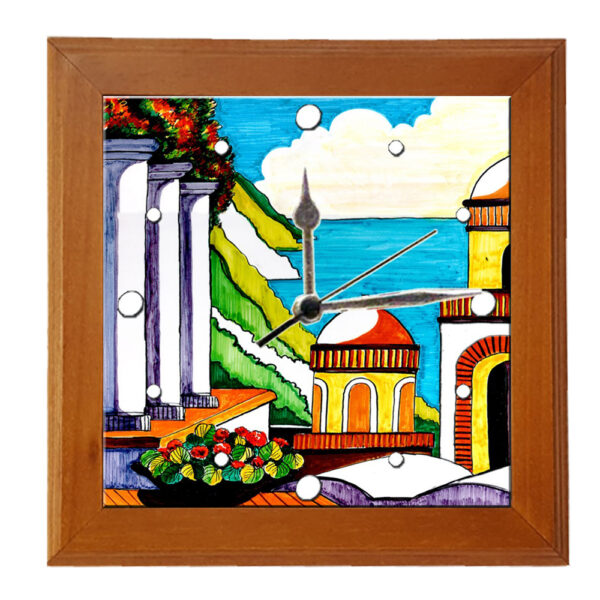 Orologio Piastrella in Ceramica cm 10x10 Stampa di Vari Paesaggi con Cornice in Legno - immagine 5