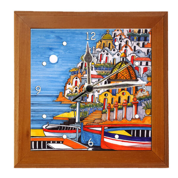 Orologio Piastrella in Ceramica cm 10x10 Stampa di Vari Paesaggi con Cornice in Legno - immagine 6