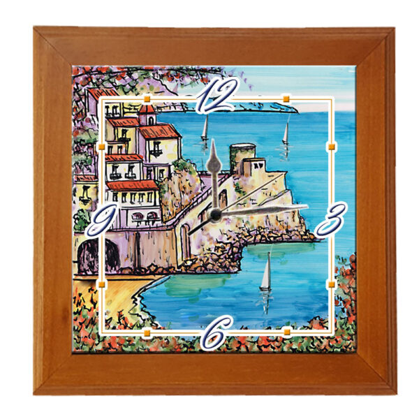 Orologio Piastrella in Ceramica cm 10x10 Stampa di Vari Paesaggi con Cornice in Legno - immagine 8
