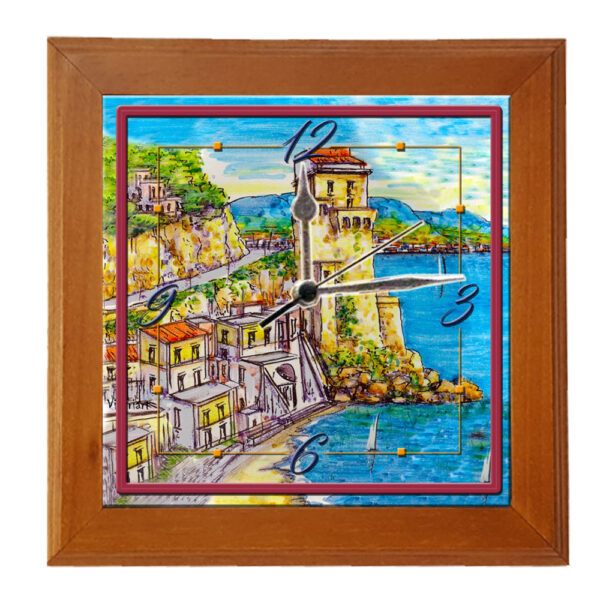 Orologio Piastrella in Ceramica cm 10x10 Stampa di Vari Paesaggi con Cornice in Legno - immagine 9
