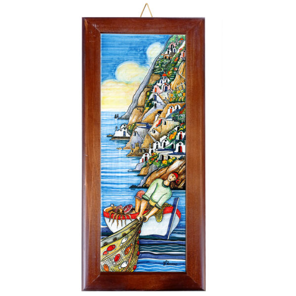 Mattonella in Terracotta cm. 10x30 con Cornice in Legno e Stampa di Vari Paesaggi della Costiera Amalfitana - immagine 10