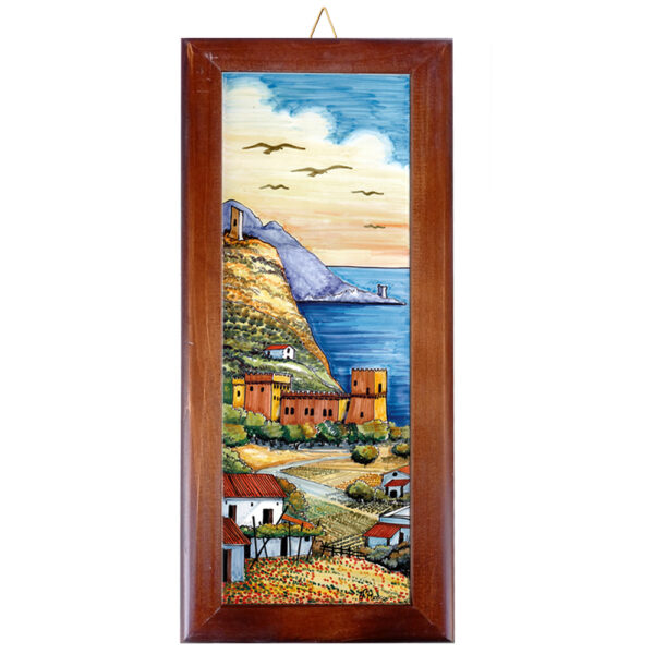 Mattonella in Terracotta cm. 10x30 con Cornice in Legno e Stampa di Vari Paesaggi della Costiera Amalfitana - immagine 11