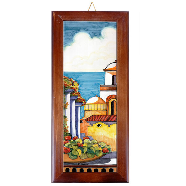 Mattonella in Terracotta cm. 10x30 con Cornice in Legno e Stampa di Vari Paesaggi della Costiera Amalfitana - immagine 12