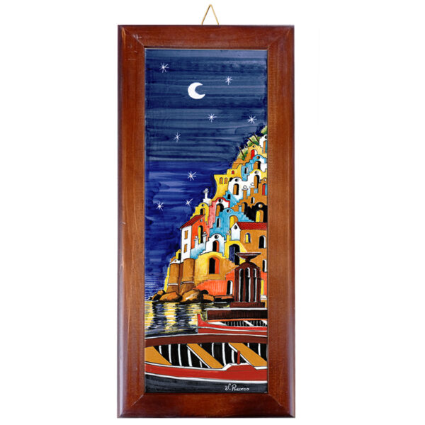 Mattonella in Terracotta cm. 10x30 con Cornice in Legno e Stampa di Vari Paesaggi della Costiera Amalfitana - immagine 13