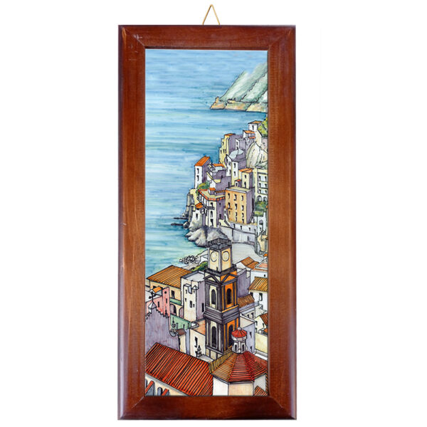 Mattonella in Terracotta cm. 10x30 con Cornice in Legno e Stampa di Vari Paesaggi della Costiera Amalfitana - immagine 14