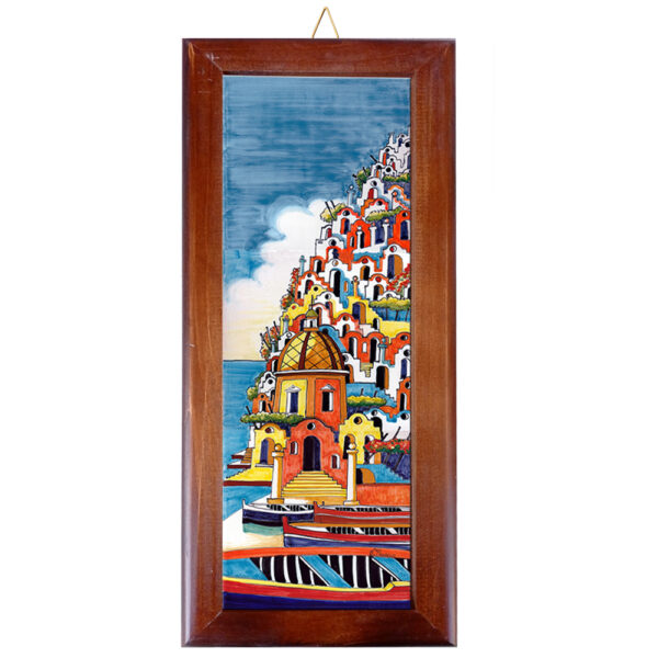 Mattonella in Terracotta cm. 10x30 con Cornice in Legno e Stampa di Vari Paesaggi della Costiera Amalfitana - immagine 15
