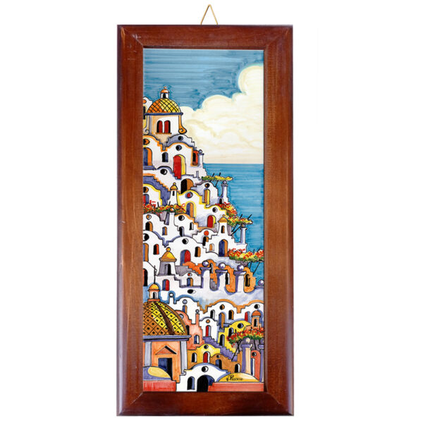 Mattonella in Terracotta cm. 10x30 con Cornice in Legno e Stampa di Vari Paesaggi della Costiera Amalfitana - immagine 16