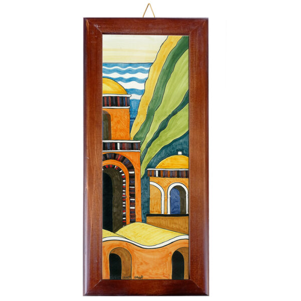 Mattonella in Terracotta cm. 10x30 con Cornice in Legno e Stampa di Vari Paesaggi della Costiera Amalfitana - immagine 19