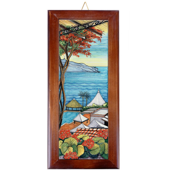 Mattonella in Terracotta cm. 10x30 con Cornice in Legno e Stampa di Vari Paesaggi della Costiera Amalfitana - immagine 20