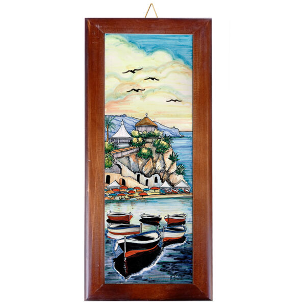Mattonella in Terracotta cm. 10x30 con Cornice in Legno e Stampa di Vari Paesaggi della Costiera Amalfitana - immagine 21