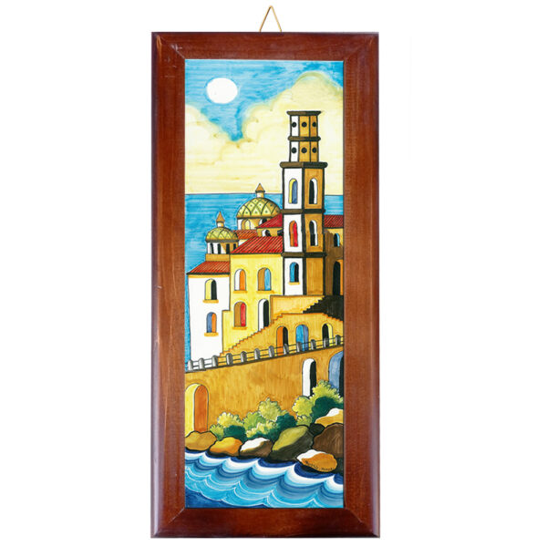 Mattonella in Terracotta cm. 10x30 con Cornice in Legno e Stampa di Vari Paesaggi della Costiera Amalfitana - immagine 4