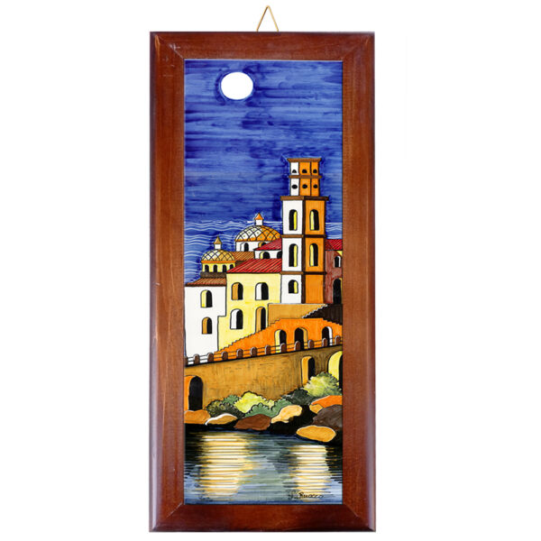 Mattonella in Terracotta cm. 10x30 con Cornice in Legno e Stampa di Vari Paesaggi della Costiera Amalfitana - immagine 5