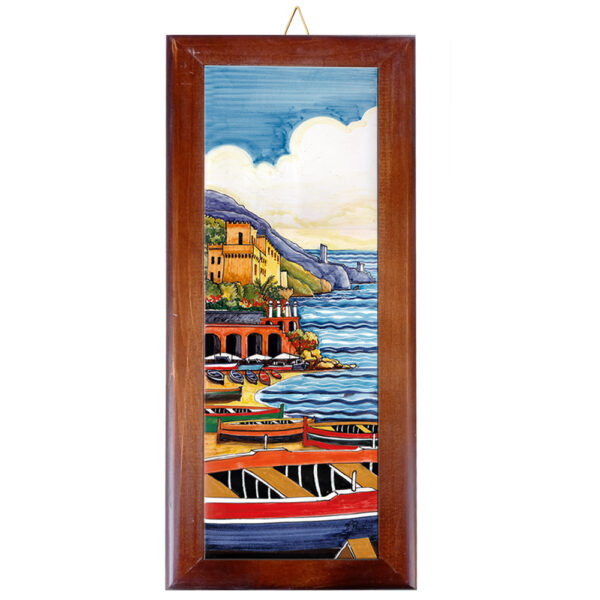 Mattonella in Terracotta cm. 10x30 con Cornice in Legno e Stampa di Vari Paesaggi della Costiera Amalfitana - immagine 6