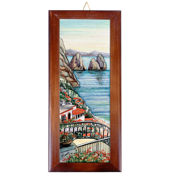 Mattonella in Terracotta cm. 10x30 con Cornice in Legno e Stampa di Vari Paesaggi della Costiera Amalfitana - immagine 8
