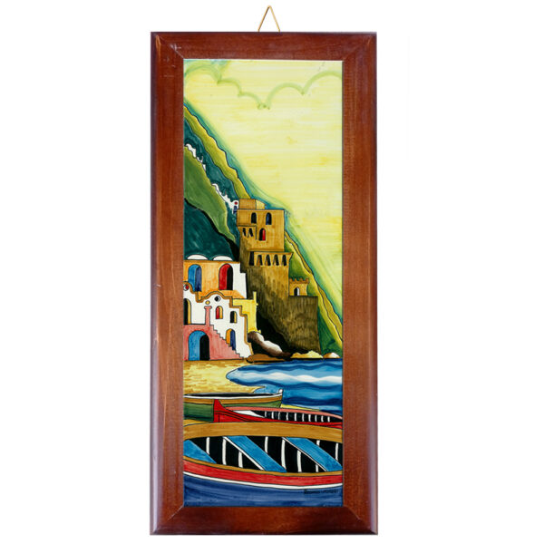 Mattonella in Terracotta cm. 10x30 con Cornice in Legno e Stampa di Vari Paesaggi della Costiera Amalfitana - immagine 9