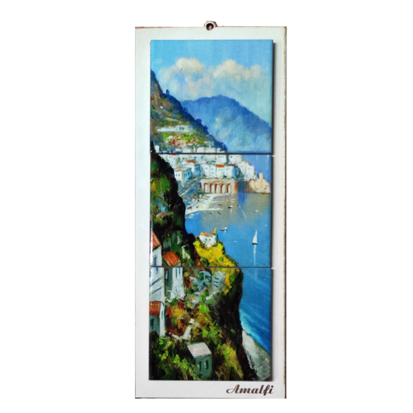 Quadro Mosaico di 3 mattonella in Ceramica su Pannello in Legno con Stampa di Vari Paesaggi disegnati - immagine 2