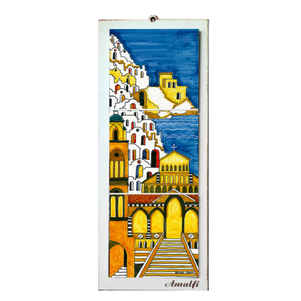 Quadro Mosaico di 3 mattonella in Ceramica su Pannello in Legno con Stampa di Vari Paesaggi disegnati - immagine 4
