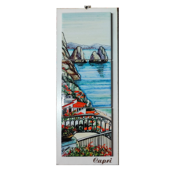Quadro Mosaico di 3 mattonella in Ceramica su Pannello in Legno con Stampa di Vari Paesaggi disegnati - immagine 6
