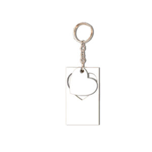 Portachiave in MDF 3mm. cm. 7X4 con intaglio Cuore interno, completo di catena e anello brisè