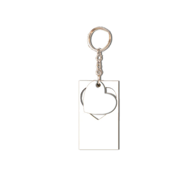 Portachiave in MDF 3mm. cm. 7X4 con intaglio Cuore interno, completo di catena e anello brisè