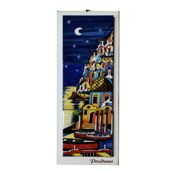 Quadro Mosaico di 3 mattonella in Ceramica su Pannello in Legno con Stampa di Vari Paesaggi disegnati - immagine 9