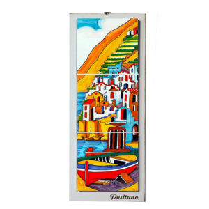 Quadro Mosaico di 3 mattonella in Ceramica su Pannello in Legno con Stampa di Vari Paesaggi disegnati