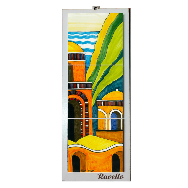 Quadro Mosaico di 3 mattonella in Ceramica su Pannello in Legno con Stampa di Vari Paesaggi disegnati - immagine 13