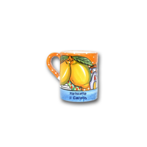 Bicchiere in terracotta con grafica vietrese e scritta personalizzata. A partire da € 3,25